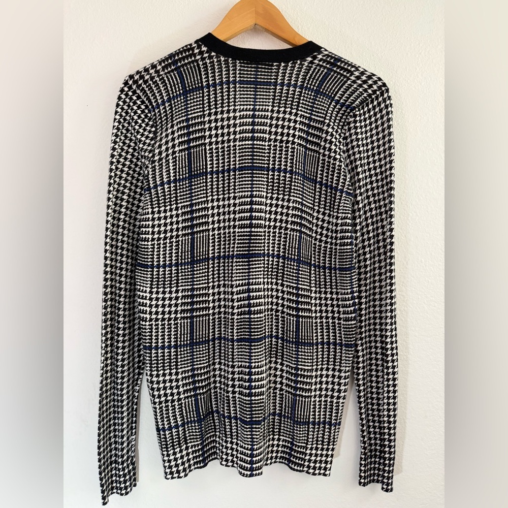 NWT Lauren Ralph Lauren Houndstooth Black White Blue Cardigan Women's Size L - Picture 2 of 7